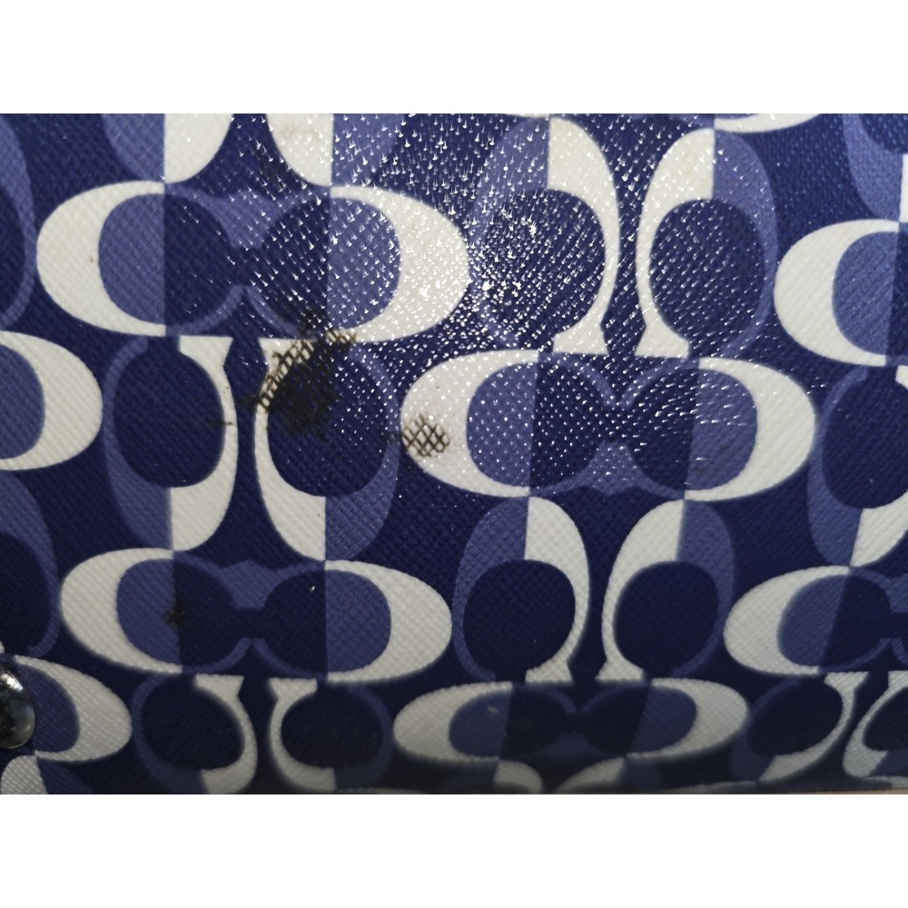 Coach Taylor Signature Tote Navy White Geometric C Logo Bag F25157 Tan Leather - Picture 4 of 10